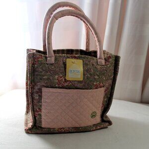 Boyd's Bears Small Fabric Tote #904617, Pink & Green Paisley, Stripes